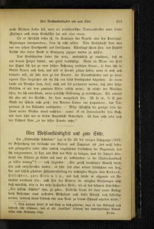 Über Wohlanständigkeit und gute Sitte