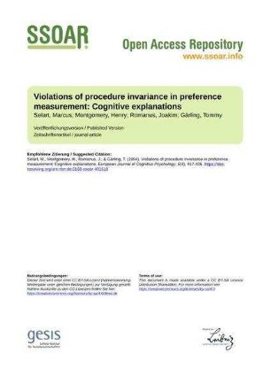 Violations of procedure invariance in preference measurement: Cognitive explanations