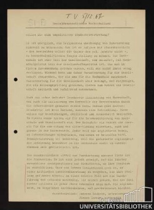 Wollen Sie eine unpolitische Studentenvertretung?