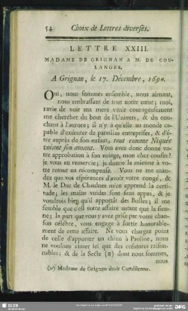 Lettre XXIII. Madame De Grignan A M. De Coulanges. A Grignan, le 17. Décembre, 1690