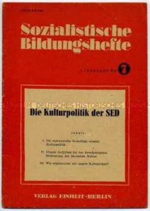 Schulungsheft der SED zur Kulturpolitik der Partei