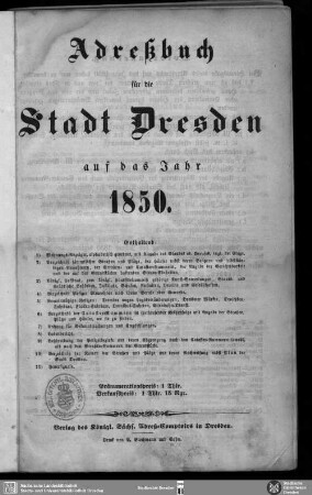 1850: Adreßbuch für die Stadt Dresden : auf das Jahr ...