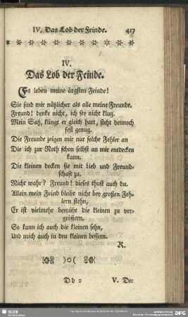 IV. Das Lob der Feinde