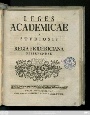 Leges Academicae A Stvdiosis In Regia Fridericiana Observandae