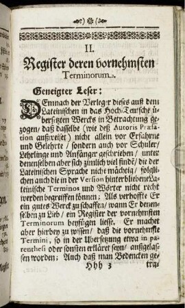 II. Register deren vornehmsten Terminorum.