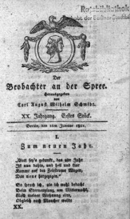 1. Stueck, 1. Januar 1821