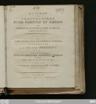 Qvaedam De Conivnctione Inter Parentes Et Liberos Ad Normam Praeceptorvm Ivris Natvralis Definienda