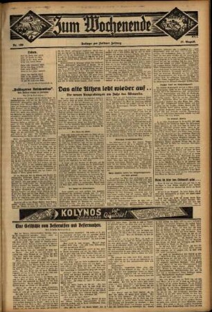 Zweite Ausgabe vom Sonntag, den 27. August 1933.