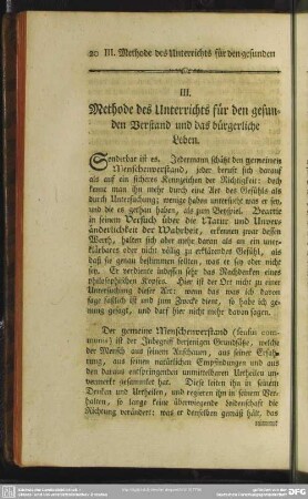 III. Methode des Unterrichts für den gesunden Verstand und das bürgerliche Leben