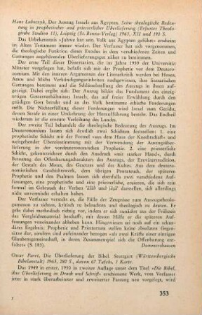 353 [Rezension] Lubsczyk, Hans, Der Auszug Israels aus Ägypten
