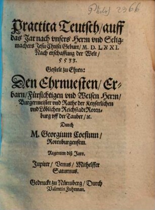 Practica Teutsch, auff das Jar ... M.D.LXXI. Nach erschaffung der Welt, 5533.