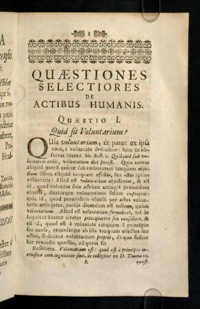 1-325, Quaestiones Selectiores De Actibus Humanis