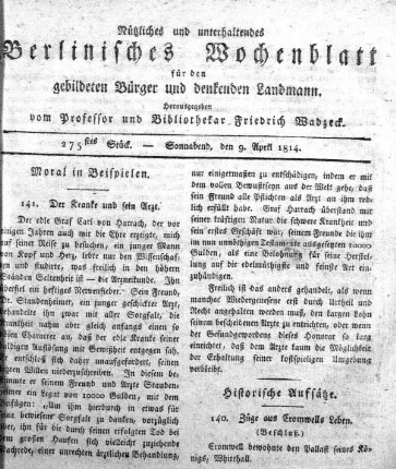 275stes Stueck, Sonnabend, den 9.April 1814
