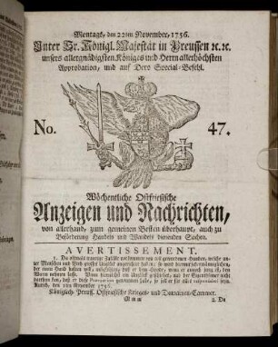 No. 47. Montags, den 22ten November, 1756.