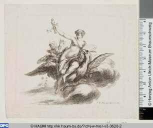 Die Allegorie der Malerei auf einem Adler reitend
