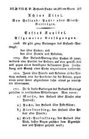 Achter Titel. Von Bestand- Pacht- oder Mieth-Verträgen.