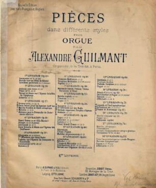 Pièces dans différents styles : pour orgue, 6e livraison. Op. 20