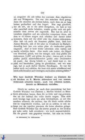 Wie herr Gotfridt Wernher freiherr zu Zimbern die alt kirchen zu S. Martin abbrechen und von newem widerumb erbawen lassen...