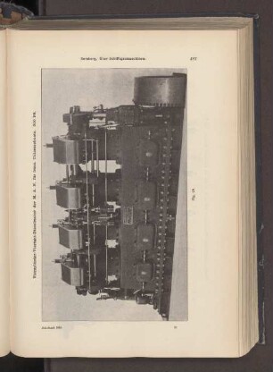 Vierzylinder-Viertakt-Dieselmotor der M. A. N. für franz. Unterseeboote. 300 PS.