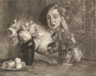 Dame am Tisch : Dame am Tisch. Ölmalerei (vor 1914; W. Claus). Privatbesitz