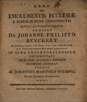 De emolumentis ecclesiae e scholis bene constitutis