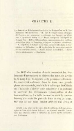 Chapitre II. I. Découverte de la fameuse inscription de Si-ngan-Fou ...