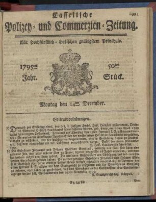 50tes Stueck, Montag den 14ten December 1795