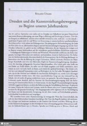 Dresden und die Kunsterziehungsbewegung zu Beginn unseres Jahrhunderts