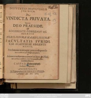 Disputatio Inauguralis Iuridica, De Vindicta Privata