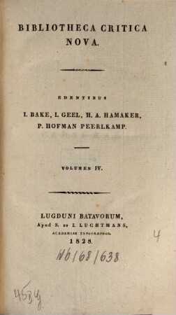 Bibliotheca critica nova. 4. 1828