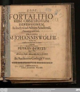 Dissertatione Politica, Fortalitiorum Obsessorum Defensionem