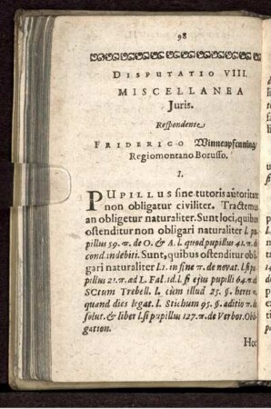 Disputatio VIII. Miscellanea Juris