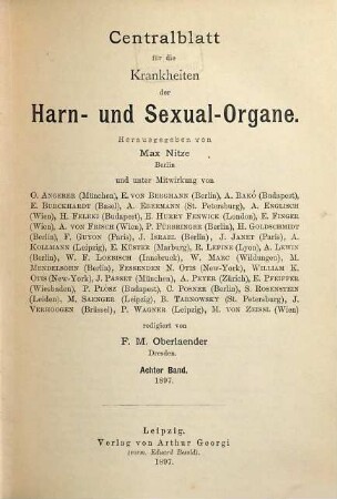 Centralblatt für die Krankheiten der Harn- und Sexualorgane. 8. 1897