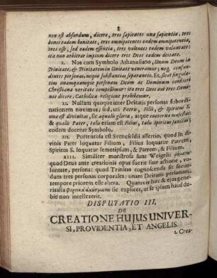 Disputatio III. De Creatione Huius Universi, Providentia, Et Angelis