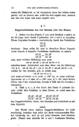§ 5. Doppelverhältnisse von vier Geraden oder vier Ebenen.