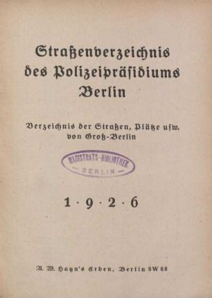 Straßenverzeichnis des Polizeipräsidiums Berlin