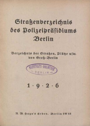 Straßenverzeichnis des Polizeipräsidiums Berlin