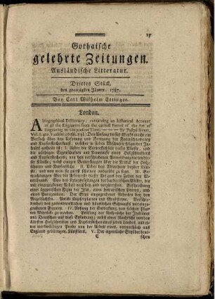 Drittes Stück, den zwanzigsten Januar, 1787.