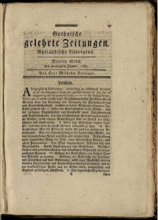 Drittes Stück, den zwanzigsten Januar, 1787.