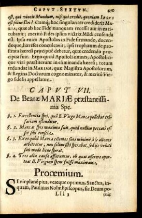 Caput VII. De Beatae Mariae praestantissima Spe.