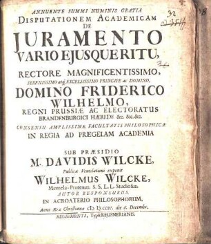 Annuente Summi Numinis Gratia Disputationem Academicam De Juramento Vario Ejusque Ritu