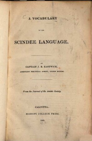 A Vocabulary of the Scindee Language