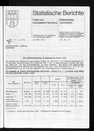 Das Bauhauptgewerbe in Hamburg im Januar 1973 : Lfd. Nr. 16