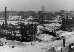 Hamburg-Rothenburgsort. Blick von der Fleischwarenfabrik Pro auf den 1943 zerstörten Stadtteil. Aufgenommen Winter 1946