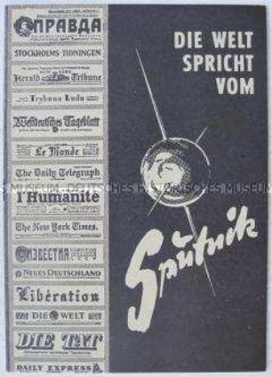 Agitationsschrift mit kommentierten Pressestellungnahmen zum Start des ersten unbemannten Weltraum-Satelliten "Sputnik 1" durch die UdSSR