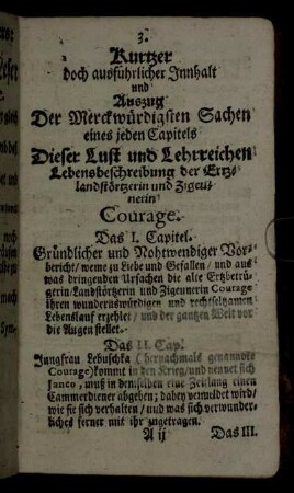 Kurzer doch ausführlicher Innhalt und Auszug Der Merckwürdigsten Sachen eines jeden Capitels...