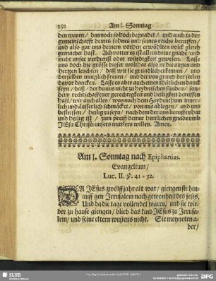 Am I. Sonntag nach Epiphanias. Evangelium, Luc. II. v. 41-52.