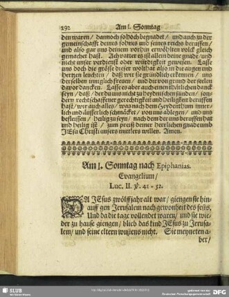 Am I. Sonntag nach Epiphanias. Evangelium, Luc. II. v. 41-52.