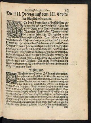 Die IIII. Predigt uber das III. Capitel der Klaglieder Ieremiae.