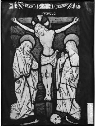 Karlsruhe Schloss - Badisches Landesmuseum Glasmalerei Gekreuzigter Christus zwischen Maria und Johannes (15. Jahrhundert)